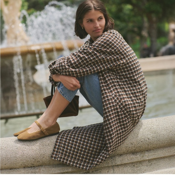Marine Layer Hayes Houndstooth Trench Coat. Brown black/white. Size S. NWT. - Picture 5 of 6